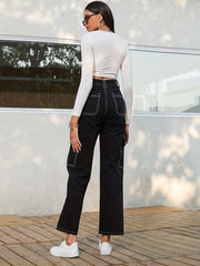 Contrast Seam Stitch Flap Pocket Denim Pants
