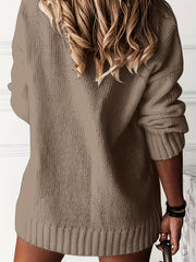 Solid Knit Sweater V Neck Long Sleeve Casual
