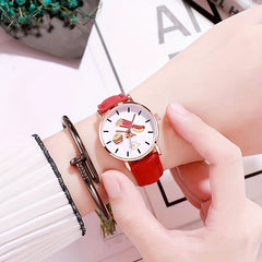 Round Cartoon Dial Digital Quartz Watch Stainless Steel