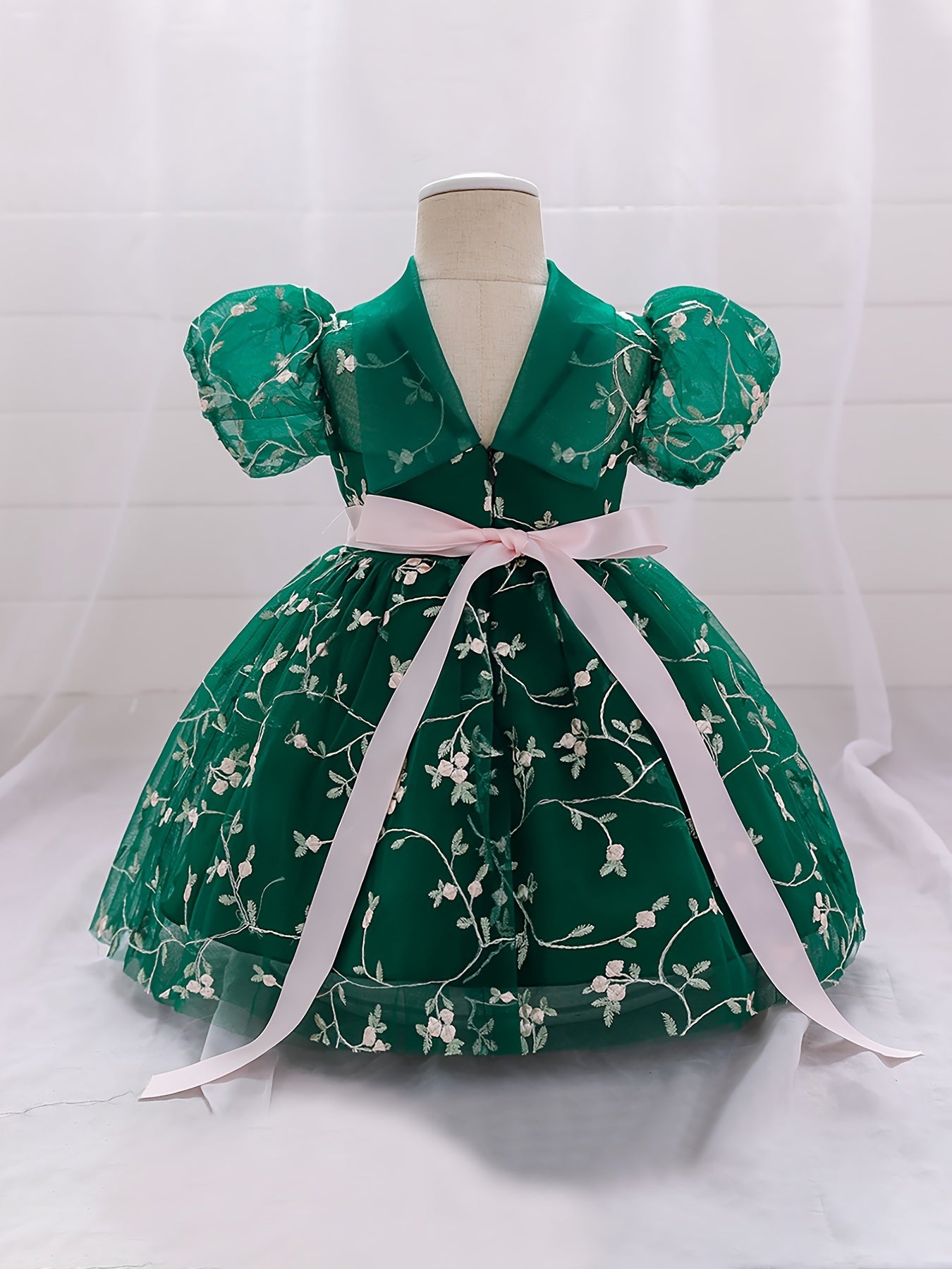 Baby Girl's Floral Embroidery Mesh Princess Dress