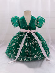 Baby Girl's Floral Embroidery Mesh Princess Dress