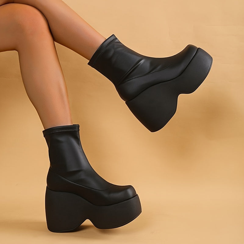 Women's Chunky Heel Short Boots Thermal Square Toe Faux Leather Boots