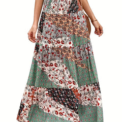 Floral Patchwork Print Boho Skirt for Women