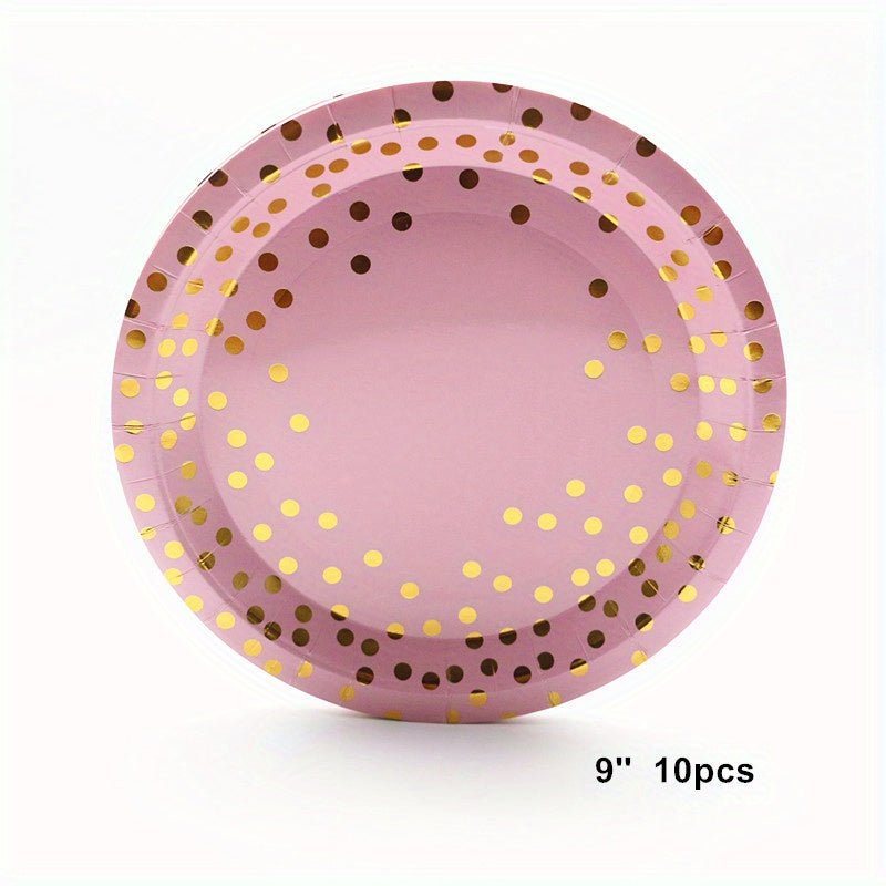 Pink & Gold Party Supplies - 17 Plates, Napkins, Knives, Spoons, Forks