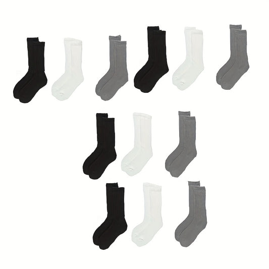 12 Pairs Ribbed Mid Tube Socks Women's Stockings