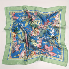 Flower Print Bandana & Green Satin Square Scarf Head Wraps for Women