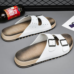 Men's Buckle Slides with Decorative Detail