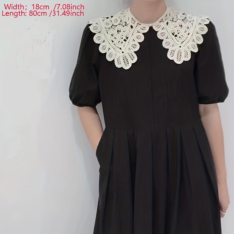 Lace Hollow Out False Collar Ruffles Faux Pearl Button Dickey Collar for Women