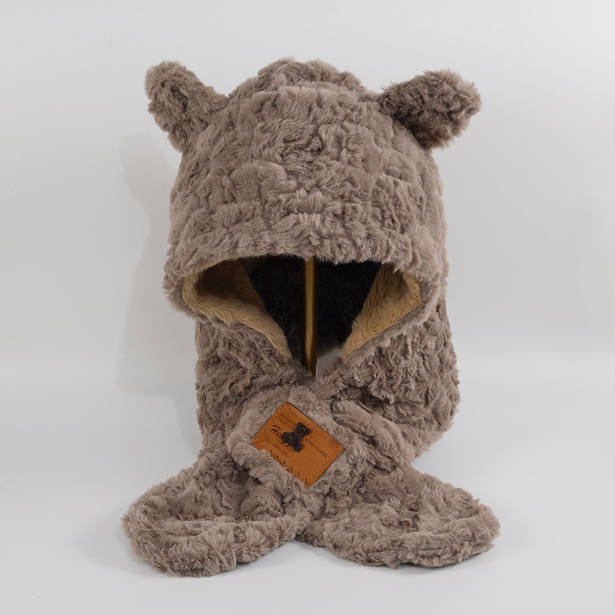 Lamb Wool Animal Ears Knitted Plush Winter Cap for Her