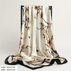 Flower Print Bandana Chinese Style Satin Square Scarf Women Windproof Head Wrap