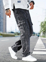 Men's Loose Fit Flap Pocket Jeans - Street Style Cargo Jeans
