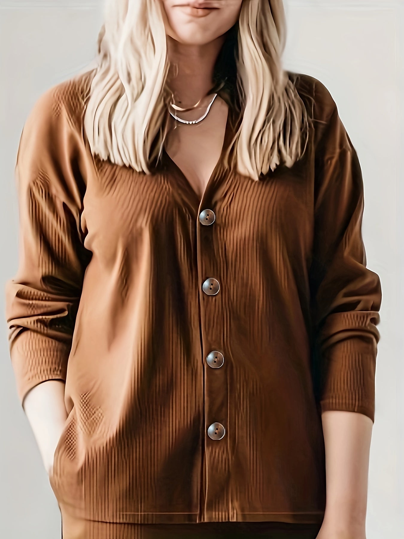 Solid Long Sleeve Button Up Ribbed Knit Cardigan & Pants 2 Piece Set