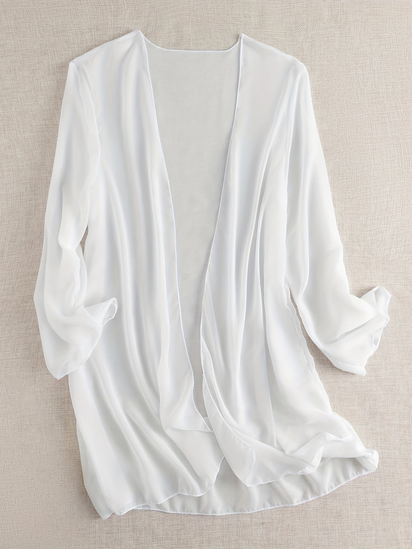Sheer Chiffon Open Front Kimono Cover Up Long Sleeve Beach Cardigan