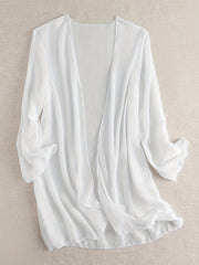 Sheer Chiffon Open Front Kimono Cover Up Long Sleeve Beach Cardigan