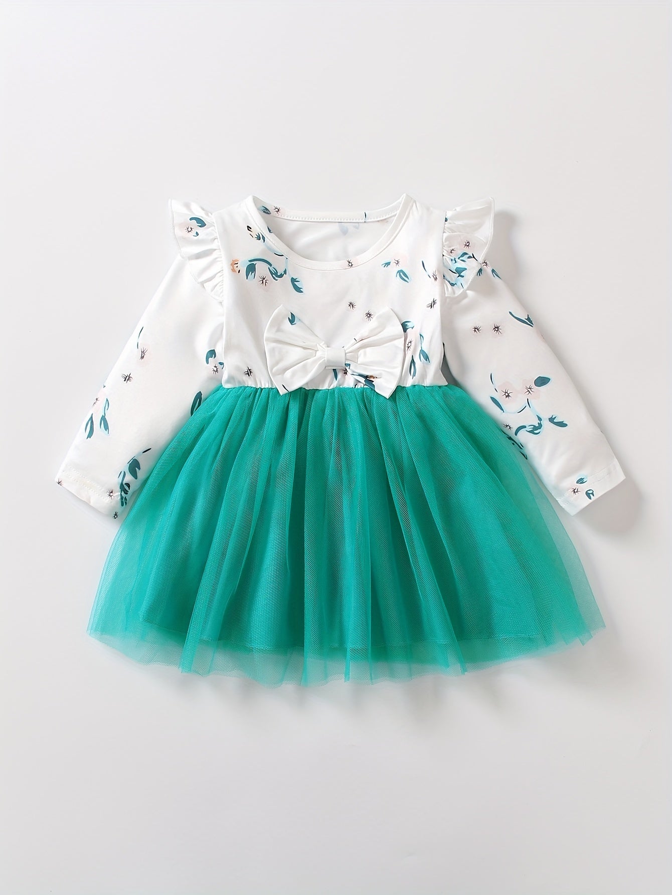 Baby Girls Floral Print Ruffle Flying Sleeve Long Sleeve Dress