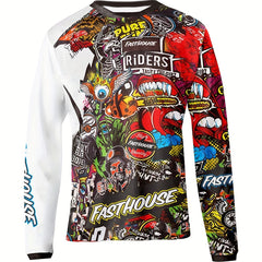 Men's Cycling Jersey with Graffiti Print Long Sleeve Shirt