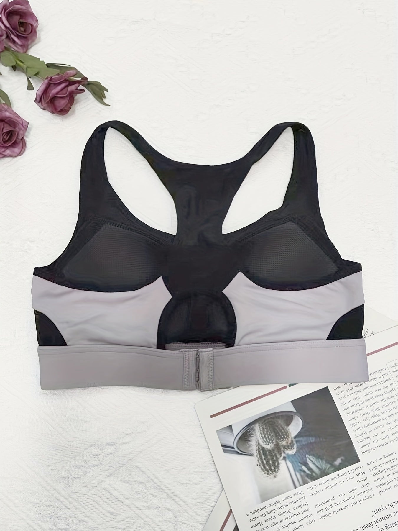 Mesh Stitching Sports Bra Comfy & Breathable Hollow Out Workout Bra