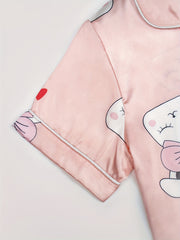 Girls Rabbit Graphic Pajama Set Short Sleeve Top & Pants Sleepwear