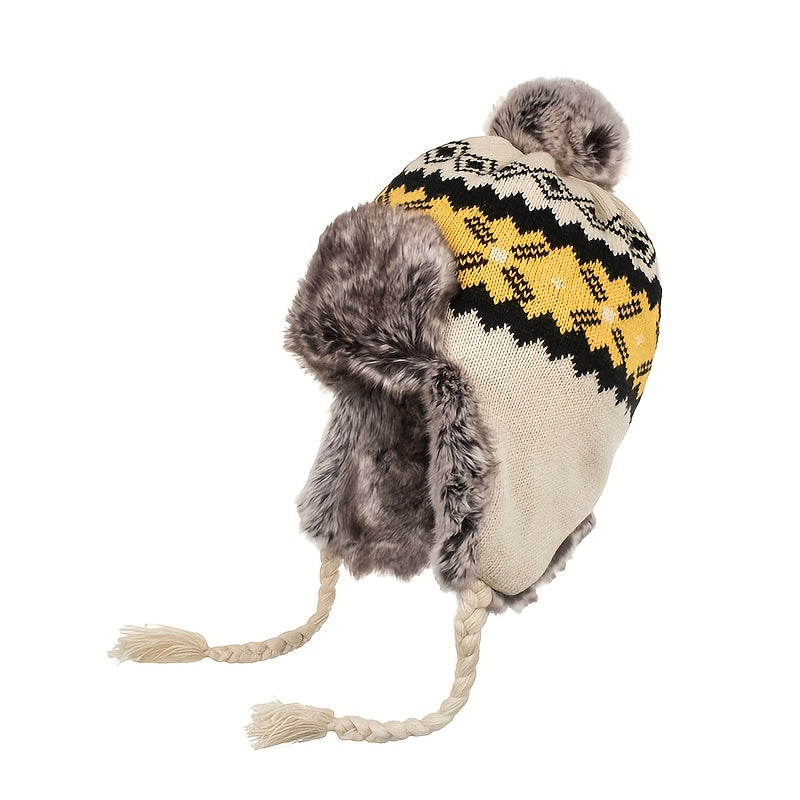Ear Protection Plush Knited Wool Cap for Men and Women