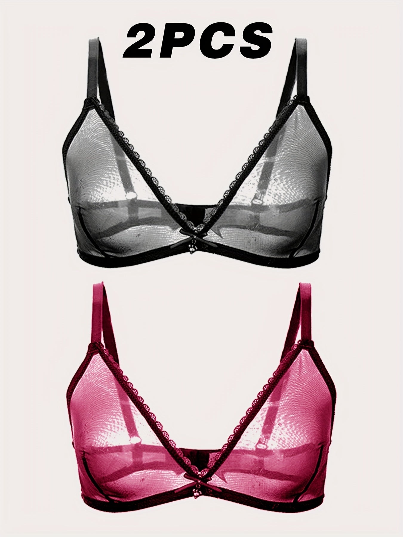 2pcs Lace Mesh Wireless Bras Unlined Bra