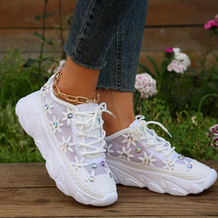 Women's Rhinestone Lace Running Shoes Mesh Sneakers with Shock Absorption