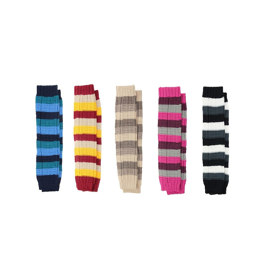 2 Pairs Striped Knitted Leg Warmers Warm Colorblock Knee High Socks