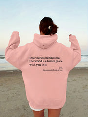 Letter Print Kangaroo Pocket Hoodie Casual Long Sleeve Drawstring Hoodies Sweats