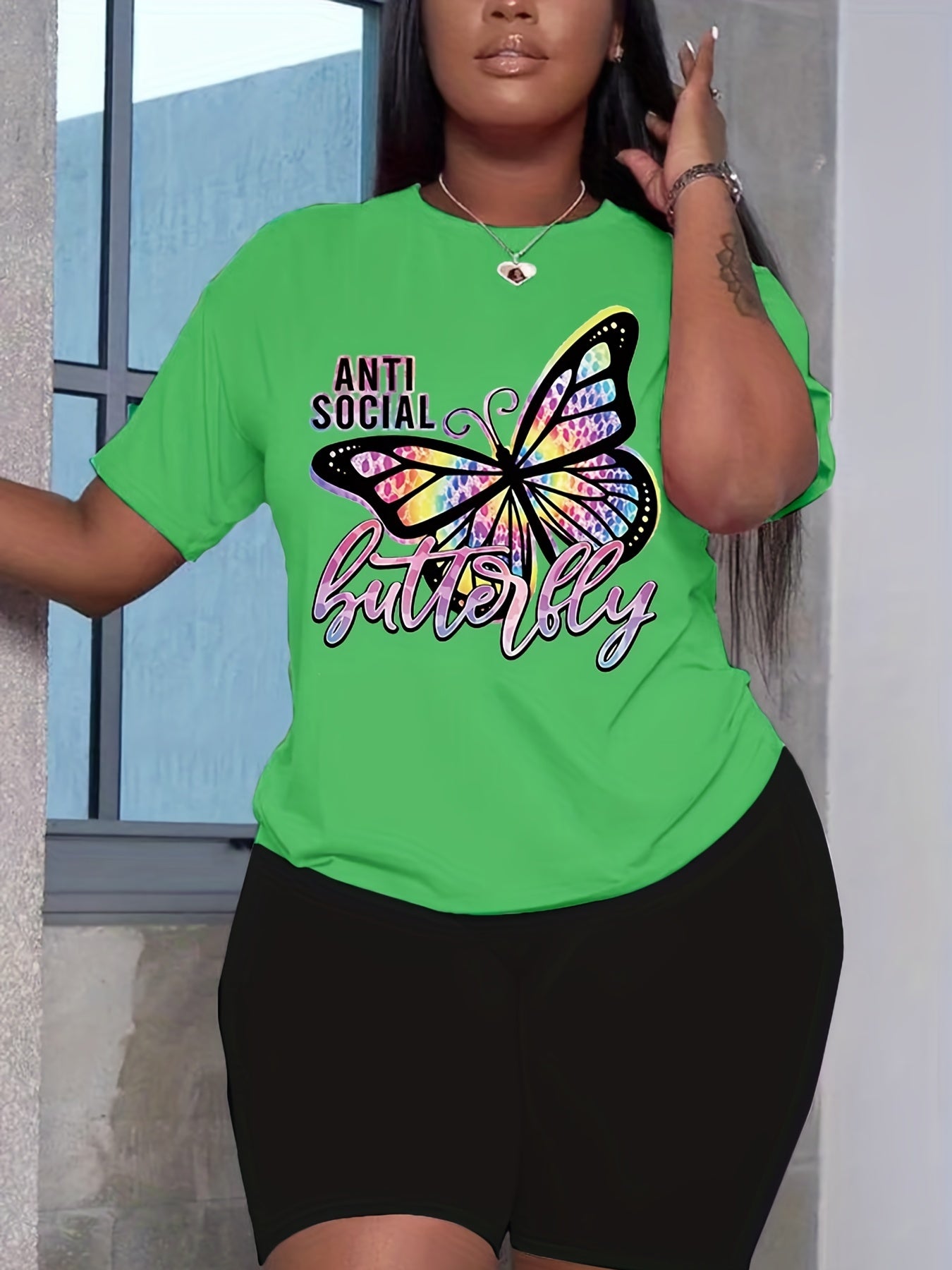 Butterfly Print Short Sleeve Top & Shorts Set