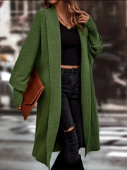 Solid Lantern Sleeve Knitted Duster Cardigan
