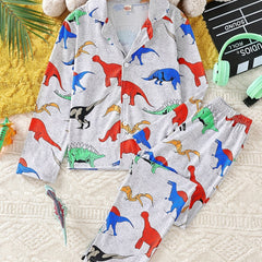 Boys Dinosaur Print Long Sleeve Pajama Set