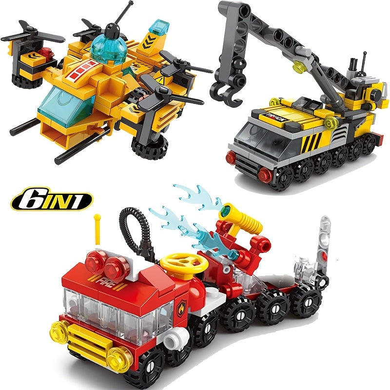 6 in 1 Firefighter Plane Building Blocks Crane Construction Set