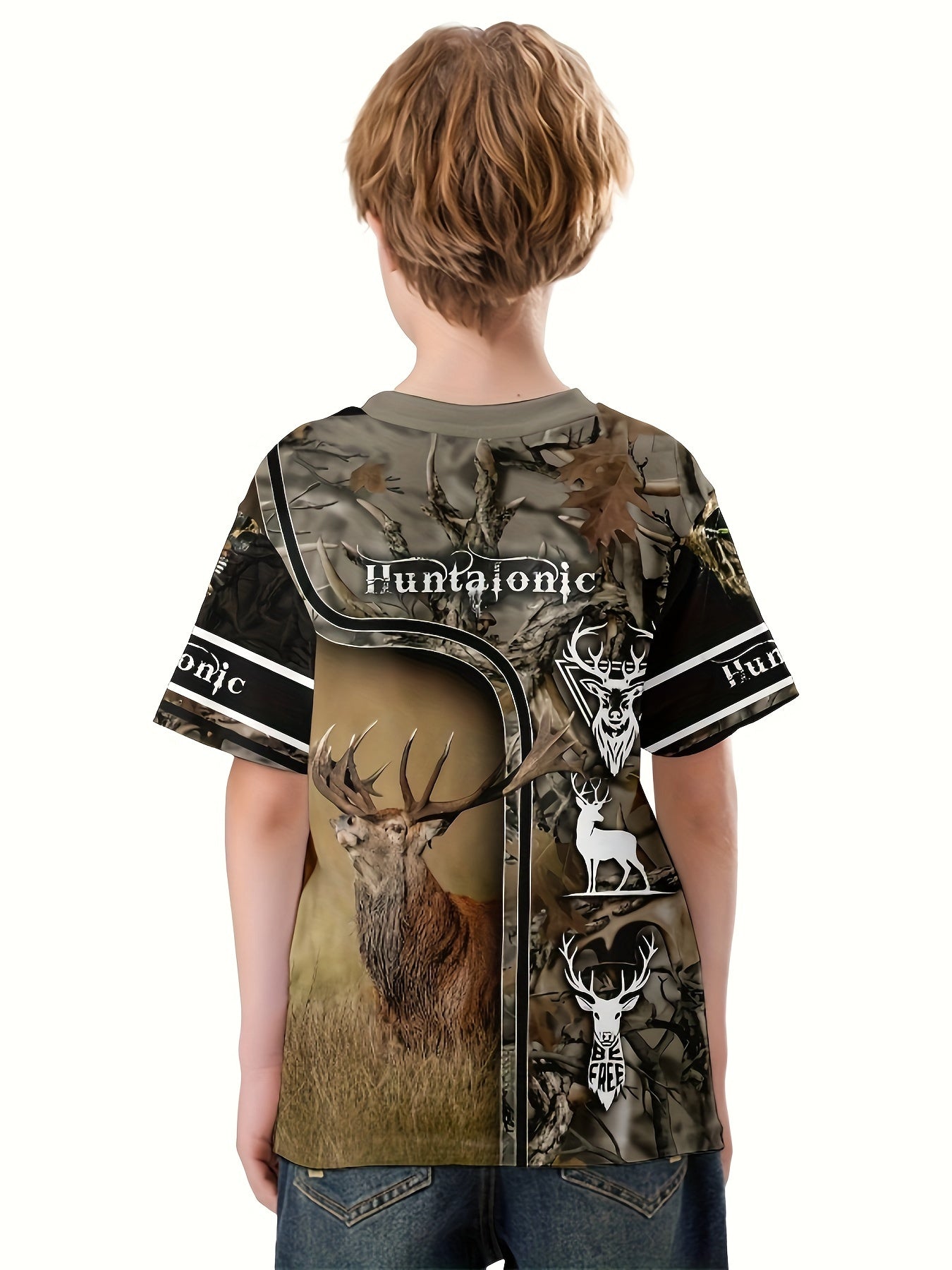 Deer 3D Print Boys T-Shirt Lightweight Short Sleeve Top Summer Kids Outfits