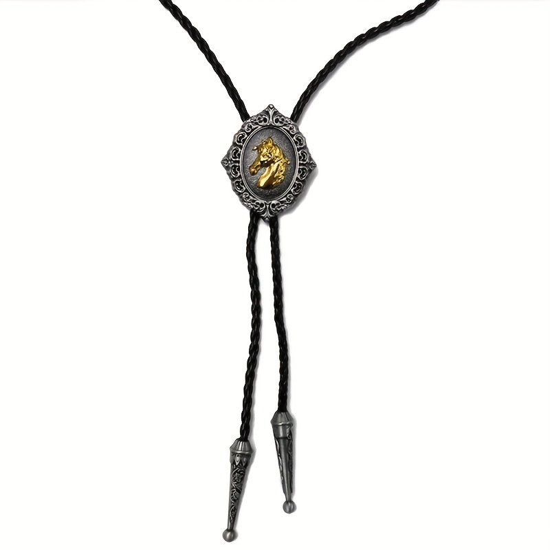 Horse Head Metal Collar Rope Necklace Vintage Western Cowboy Shirt Accessory