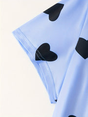 Heart Print Cap Sleeve Tee Sleep Dress