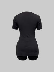 Letter Print Two piece Set Short Sleeve Casual T Shirt & Workout Shorts