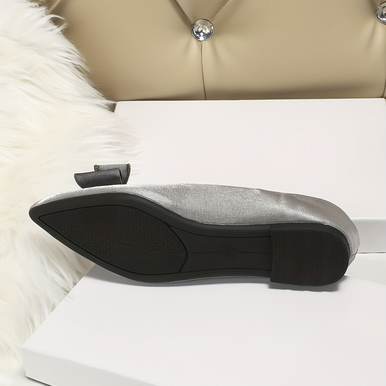 Women's Bowknot Ballet Flats Pointed Toe Satin Slip On Shoes