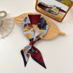 Ginkgo Leaf Print Skinny Scarf Long Neckerchief Hair Ribbon Accessories