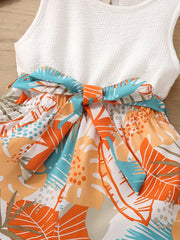 Girls Plants Sleeveless Rompers Jumpsuits For Beach Vacation