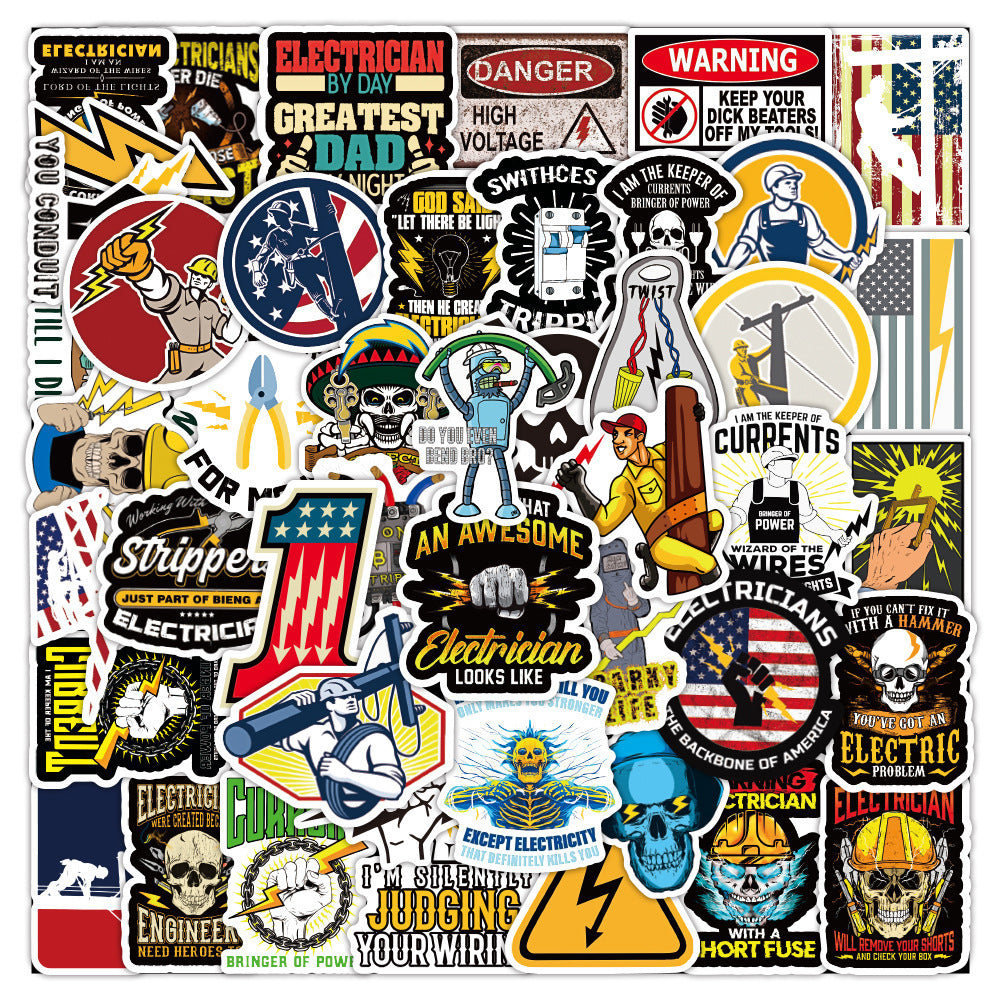 50pcs Cartoon Electrician Stickers for DIY Toys Wall Luggage Notebook Phone Case