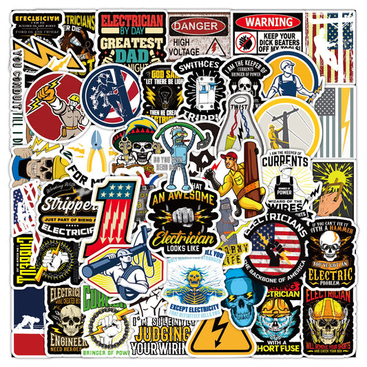 50pcs Cartoon Electrician Stickers for DIY Toys Wall Luggage Notebook Phone Case
