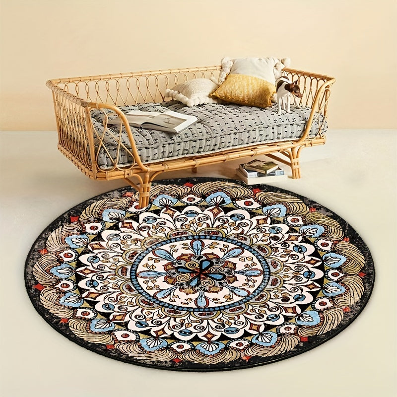 Vintage Bohemian Round Area Rug Soft Fluffy Non-slip Stain Resistant Floor Mat