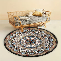 Vintage Bohemian Round Area Rug Soft Fluffy Non-slip Stain Resistant Floor Mat