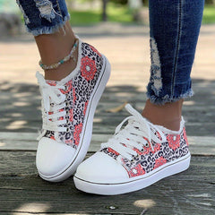 Women's Flower & Leopard Print Canvas Shoes Low Top Sneakers