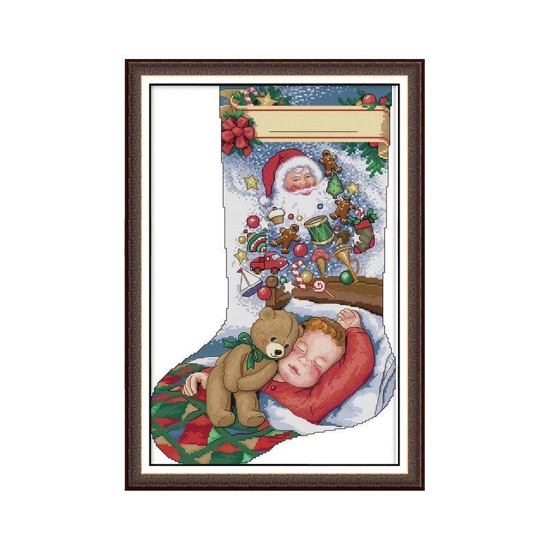 14CT Christmas Socks Cross Stitch Fabric DIY Material Bag