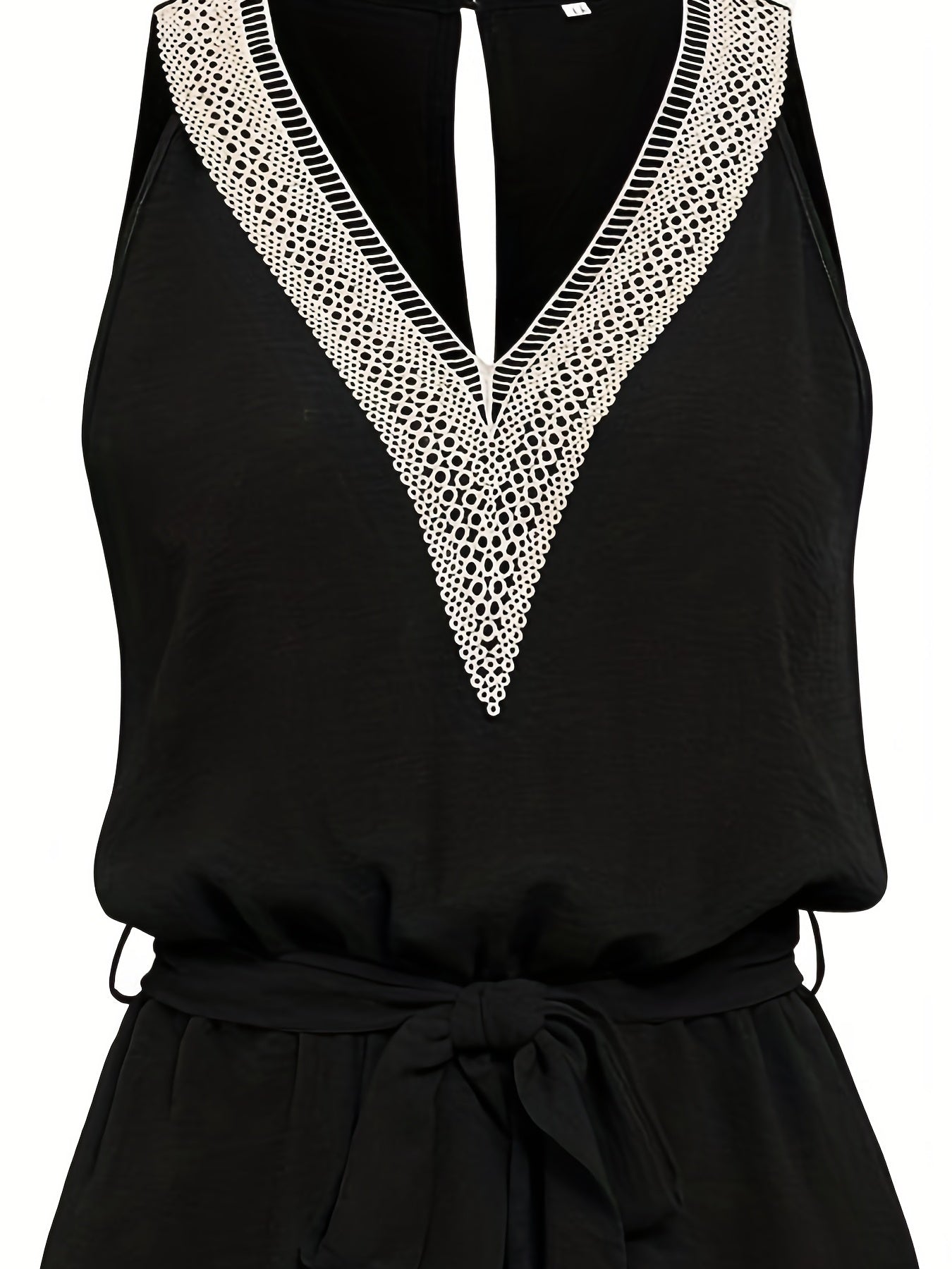 Guipure Lace Belted Romper Jumpsuit