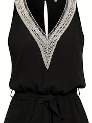 Guipure Lace Belted Romper Jumpsuit