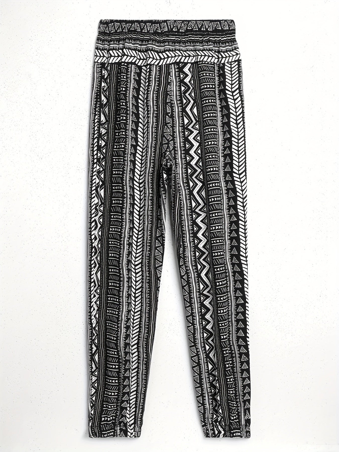 Geometric Print Elastic Waist Pants Casual Loose Pants