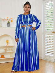 Striped Knot Front Crop Top & Maxi Skirt Set
