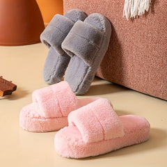 Women's Faux Fur Slippers Plush Platform Shoes