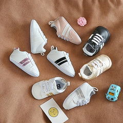 Striped Crib Shoes for Baby Boys & Girls Lightweight Non Slip First Walkers